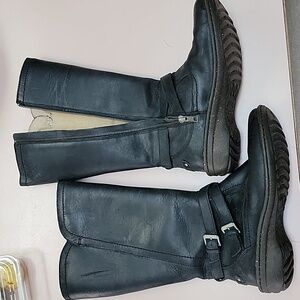 UGG Womens US9 EU41 Rosen Tall Black Leather Shearling Zip Riding Boots 1005450